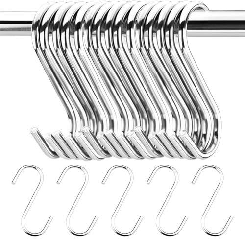 Clyhon 20 Pezzi Ganci a S Cucina in Acciaio Inox, in metallo resistente doppio gancio per appendere tazze, pentole e ciotole, Adatto per soggiorno, bagno, giardino