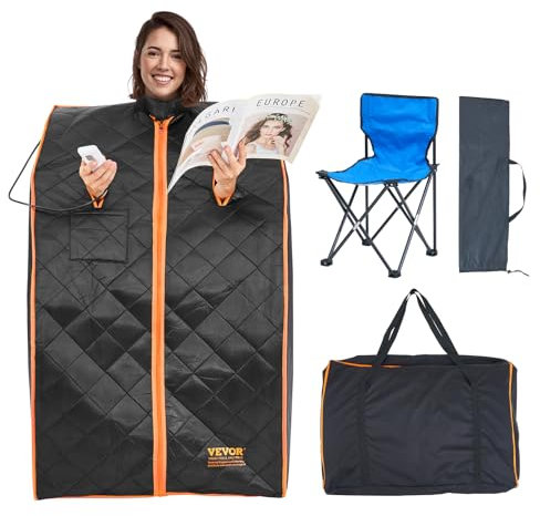 VEVOR Portable Sauna Tent, 1050W Personal Sauna Kit for Home Spa, Detoxify & Soothing Infrared Heated Body Therapy, Time & Temperature Remote Control with Chair & Floor Mat & Storage Bag, Black