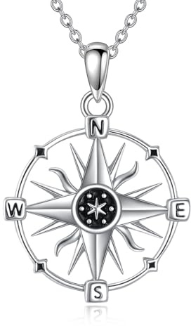 Kompass Kette für Damen 925 Sterling Silber Uhr Haslkette Kompass Anhänger Schmuck Geschenke für Damen (sun compass)