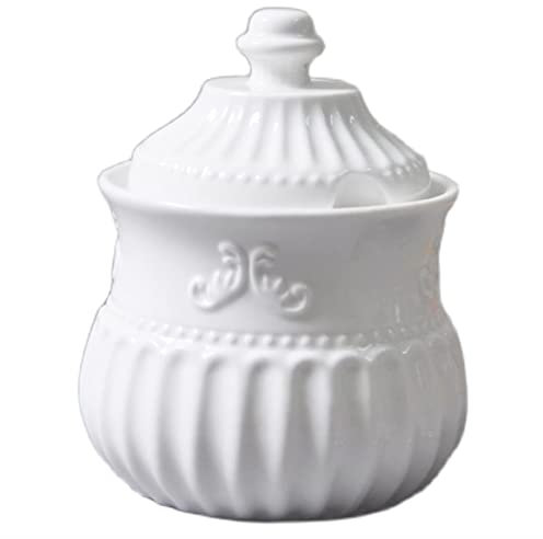 Aioneer Sucrier en Porcelaine avec Couvercle, Condiment en Céramique Blanche pour La Maison Et La Cuisine, 12,3 Oz/350 ML