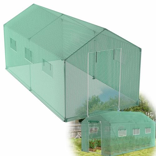 HENGMEI Gartengewächshäuser aus Verzinktes 4.5 x 2 x 2 m Gewächshaus Foliengewächshaus mit Tunnel Tür und Gitternetzfolie Fenster für Garten Pflanzenanbau, Grün