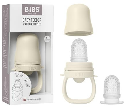 BIBS Fruchtsauger Baby ab 4 und 6 Monate - Ideal für Beikost wie Obst, Püree, Baby Brei, Gemüse - Inklusive 2 Sauger - Kompatibel mit BIBS Gefrierbehälter - BPA-Frei – Hilfe beim Zahnen - Ivory