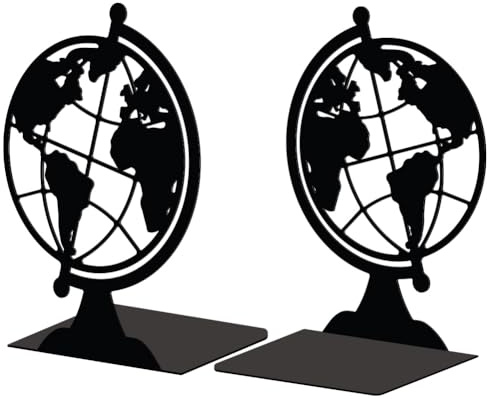 Peacoblue Sujetalibros Metálico para Estantería Decorativa, Moderno Y Creativo Soporte de Libros Resistente para Escritorio O Estante de Estudio, Par (Globo)