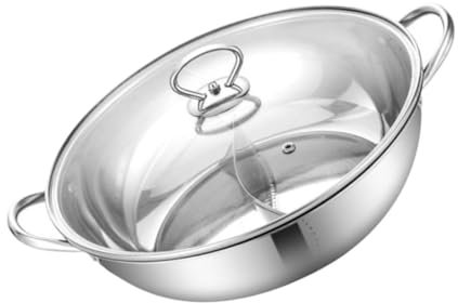 KICHOUSE Stainless Steel Double Flavor Hot Pot Lid Induction Compatible Lightweight Easy to Clean for Chinese Style Cooking for Family Gatherings and Hot Pot Parties