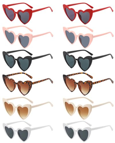YISIZES 12 Stück Lustige Herz Sonnenbrille，Partybrillen Bulk Frauen，Polterabend Hochzeit Deko Geschenk Retro, Jungesellinenabschied Braut UV400 Festival Zubehör für Damen Herren Reise Fotoshooting
