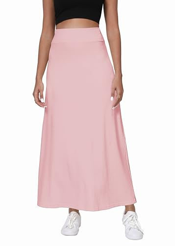 EXCHIC Donne comodità Addensato A Linea Vita Alta Maxi Gonna Elastici Maglia Lunghe Gonne(M, Rosa Chiaro)