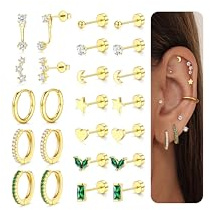 FIOROYAL 12 Pares Pendientes Mujer Acero Inoxidable,14K Oro Pendientes Acero Quirurgico Mujer Pendiente Antialergicos Hipoalergénico Aros Dorados Cartílago Huggie Piercing Oreja Oro