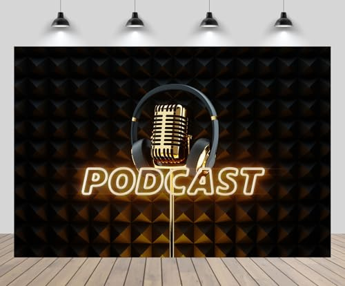 CHNBGPRO 2.1m x 1.5m Podcast Talk Show Backdrop Microphone Wireless Headphones Let's Talk Night Lights Black Background Talk Show Themed Party TV Show Decorations Portrait Photo Studio Props Wallpaper