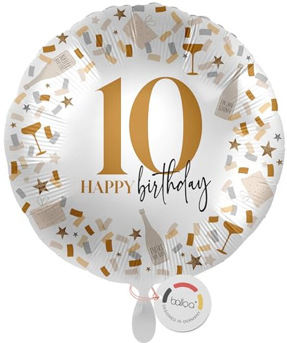 balloa XXL Folienballon 10, großer Helium Ballon zum 10.Geburtstag, Geschenk für Kindergeburtstag, Deko für Jungen oder Mädchen, Folienballon befüllbar mit Helium oder Luft, Geburtstagsfeier, 53cm