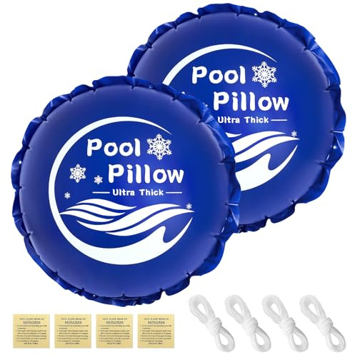 4x4 Ft Pool Pillows for Above Ground Pools, Heavy Duty Round Air Pillow for Winterizing with Ropes and Repair Patches, Cold-Resistant Inflatable Ice Equalizer for Swimming Pool Cover Support, 2 Pack