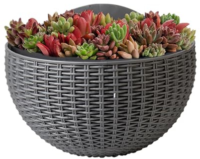 Generisch Wand Pflanzentopf,Innen Wand Blumentopf Imitation Rattan - Halbkreisförmig Für Balkon Wohnung Gartenzaun