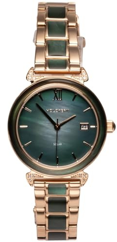HOLZKERN Damen-Solaruhr Sunglister Grünes Perlmutt/Roségoldfarben | elegante Armbanduhr für Frauen,