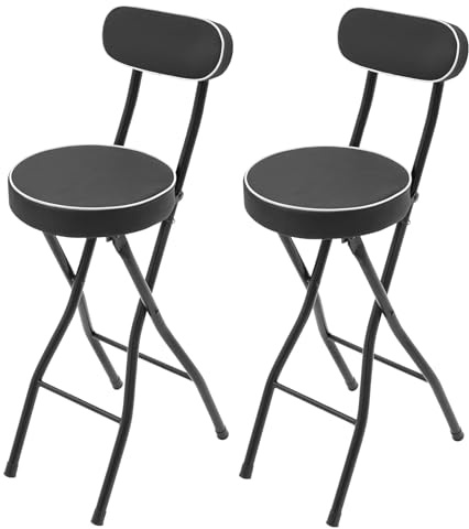 Set Di 2 Sgabello Pieghevole Da Bar, Sedia Da Bar Con Schienale E Poggiapiedi, Sedia Ad Altezza Banco, Sgabelli Alti Da Cucina Seduta, Capacità Di Carico: 150 Kg, Salvaspazio(Black,H60cm)