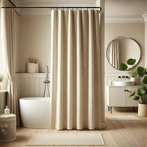 UUDIHO Cortina de Ducha de Lino Impermeable, Tela Suave y Neutra para baño, 100 x 190 cm (Ancho x Alto).