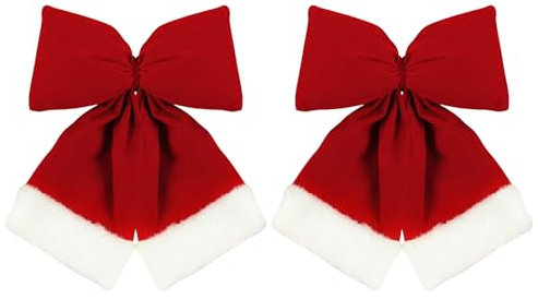 QUWOU Rote Schleifen Weihnachten 2 Stück 20x30cm, Weihnachtsschleifen Weihnachtsbaum Deko, Geschenkschleifen Weihnachtsbaumschmuck, Samtschleife Weihnachten