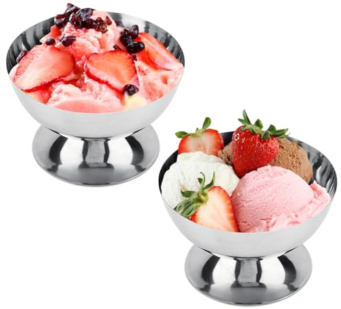 Frdhee 2 Stück Eisbecher Edelstahl, 200ml Eiscreme Schalen Dessertschalen Joghurtbecher Metall Servierschalen Soßenschalen Eisschalen Für Hochzeiten Partys (Klein)