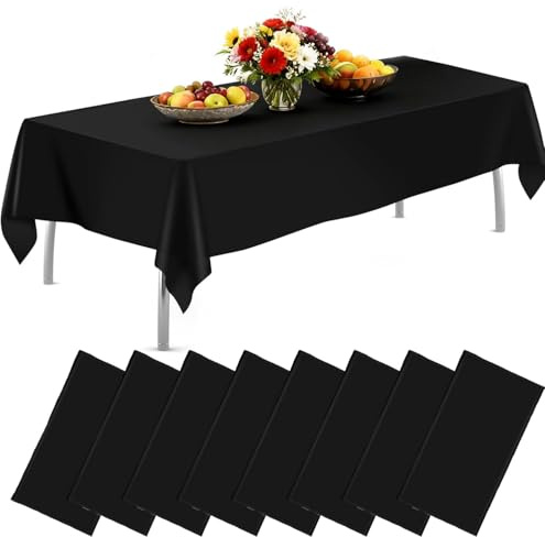 AMLUCKS Plastic Rectangle Disposable Table Cloth 8 Pack 54 x 108 inch Table Cloths Waterproof Stain-Resistant for Weddings BBQ Picnic Birthdays and Events Party (8, Black, 54 * 108inch)
