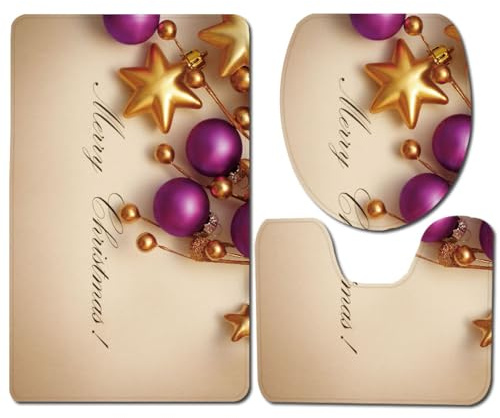 Badezimmermatte Beige Goldener Stern rutschfeste Badmatte Waschbar Bath Mat Bad Vorleger Memory Schaum Badezimmerteppich U förmige WC Teppich Badteppich Set 45x75 cm