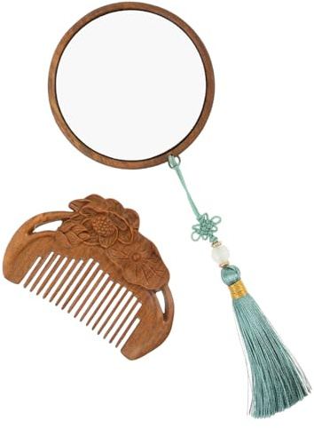TOGEVAL Kammspiegel Set Aus Sandelholz Kosmetikspiegel Mini Spiegel Kleiner Spiegel Für Make Up Reise Handspiegel Tragbarer Schminkspiegel Taschen