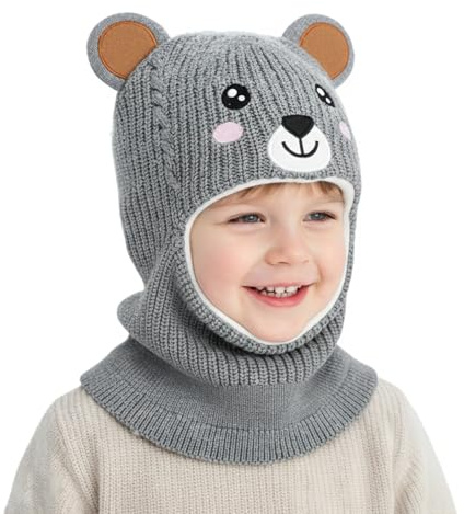 AYPOW Baby Kinder Schlupfmütze Mädchen Jungen, Warm Wintermütze mit Thermo Fleece Gefütterte Earflap Multifunktions Winddichte Schalmütze Beanie Mütze Kapuze Loop Schals Kleinkinder