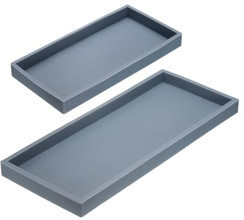 QUARKZMAN 2 Piezas Bandeja para Tocador De Baño 7.9 Y 11.8 Gris | Bandejas De Silicona Para Dispensador De Jabón Organizador Antigolpes Para Fregadero Llaves Velas Accesorios