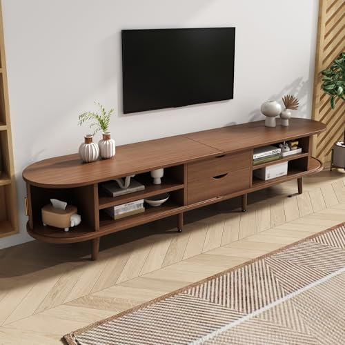 DACHETOU Mueble para TV de salón de 175 x 40 x 42 cm con espacio de almacenamiento, tablero de fibra de densidad media, 2 cajones, con puertas telescópicas, color nogal