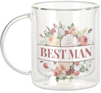 Fabulous Dubbelväggig glasmugg - bästa mannen bröllop brudgum blomma bukett - kaffekopp och isolerad 330 ml hängande effekt mot buller, tryck i Frankrike