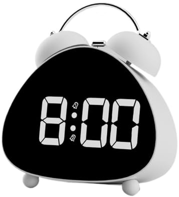 lluoqian Living Room Sveglia con campanello meccanico ad alto volume - Sveglia potente, orologio elettronico da comodino con display digitale a LED(HL-8898-White)