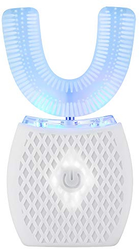 Brosse à Dents Ultrasonique Automatique, Brosse à Dents Électrique avec Nettoyage 360°, Design en U, 4 Modes, Brosse Blanchissante avec Minuteur, Pour Adultes, Nettoyage en Profondeur (Blanc)
