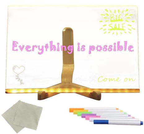 Lavagna luminosa cancellabile a secco, lavagna acrilica cancellabile a secco con luce – Lavagna luminosa in acrilico | Tavola da disegno illuminata in acrilico per bambini, multifunzione, nota