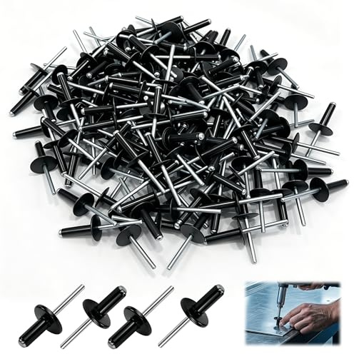 SHIQUAN Schwarz Aluminium Blindnieten Set, 150 Stück, 5 x 20 mm | Aluminiumlegierung, Langes Leben, Großkopf Lackiert Popnieten Set für Gebäude, Schiffe, Autos und Möbel