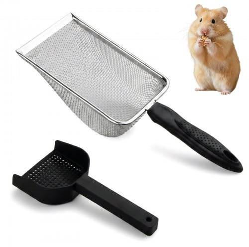 2Pcs Pelles à Litière pour Chat en Acier Inoxydable, Petite Pelle à Sable pour Reptiles, Tamis à Sable pour Hamster, Outil de Nettoyage de Litière pour Animaux de Compagnie pour Chat, Lapin, Lézard