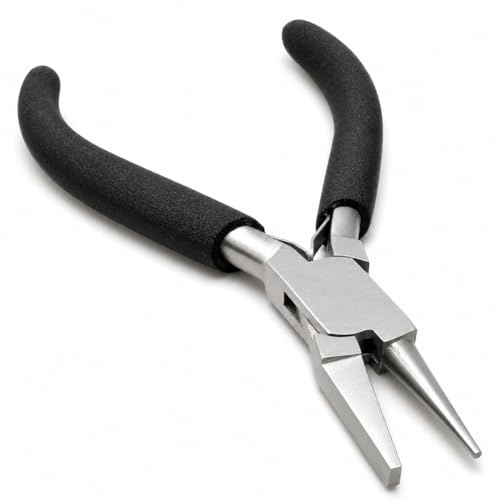 Flat Round Nose Pliers for Jewellery Making, Wire Work and Crafts, Black Foam Grip Handles, 5-3/4-Inch, 1 Jaws Length