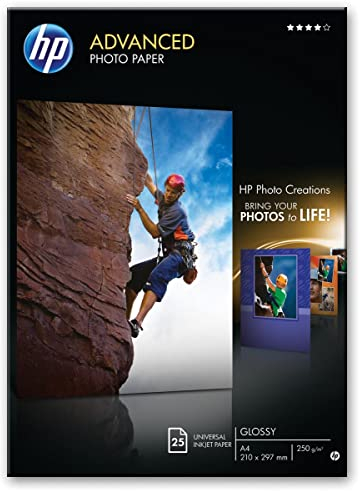 HP Advanced Glossy Photo Paper, Q8697A, 20 hojas de papel fotográfico satinado avanzado, compatible con impresoras de inyección de tinta, A3, peso del material de impresión 250 g/m²
