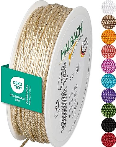 Halbach Seidenbänder Cordoncino premium (crema), larghezza 2 mm, lunghezza 50 m, prodotto in Germania e certificato Öko-Tex, cordoncino in raso lucido in acetato