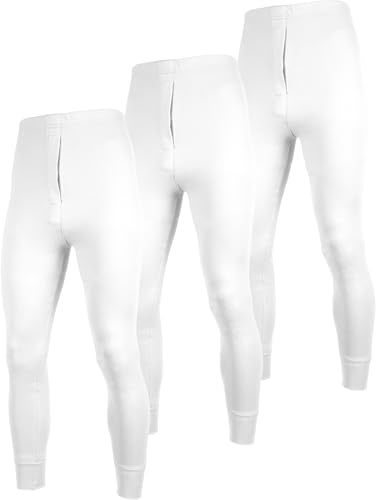 Andrew Scott Men's 3 Pack Premium Cotton Base Layer Long Thermal Underwear Pants (3 Pack -White, Small)
