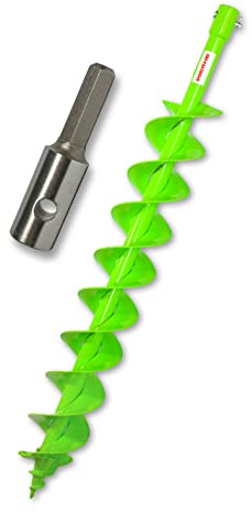 WERHE Profi Bohrer für Erdbohrer 100 mm Pfahlbohrer Brunnenbohrer präzise Bohrspitze Doppelspiral Hartmetall eco Farbe mit Hex Adapter | Für leichten bis mittelfesten Boden, hohe Stabilität und Lebensdauer, verbesserte Bohrleistung, gesinterte Schneidkanten