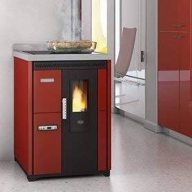 EVA CALOR - STUFA CUCINA A PELLET EVA CALOR NINA ROSSO PIASTRA VETRO 8 KW - 31430