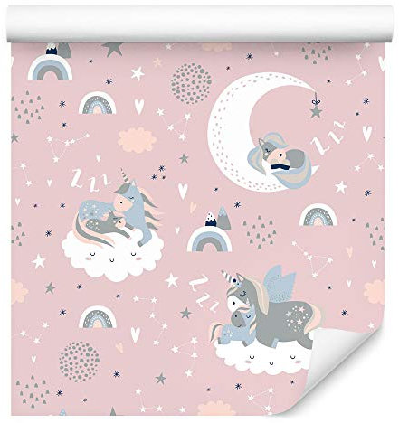 Wallepic - Carta da parati per bambini, 1000 x 53 cm, in tessuto non tessuto, motivo unicorno, multicolore