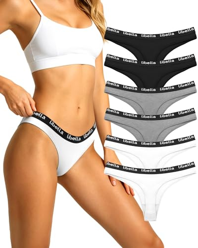 L&K-II Libella Tanga Strings i förföriska ljusa färger underkläder damstringtrosa bomull med djup linning i 6-pack 3207 grå M