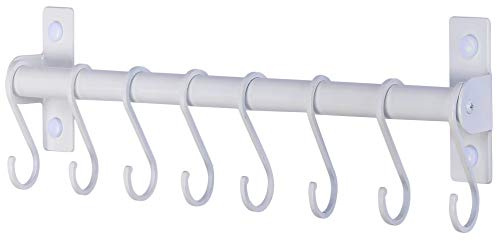 Dseap Kitchen Utensil Holder Hanger, Pot and Pan Rack wall Mounted, Kitchen Rail with 8 Hooks for Hanging Cooking Utensils, Mugs, Spoons, Wall Mounted, White