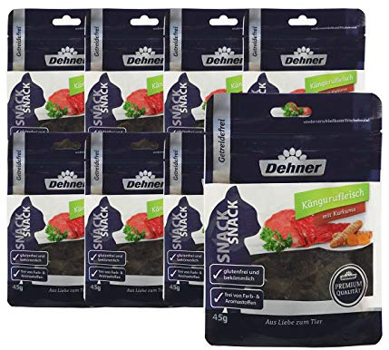 Dehner Premium Katzensnack, Leckerli getreidefrei / glutenfrei, für ausgewachsene Katzen, Kängurufleisch mit Kurkuma, 8 x 45 g (360 g)