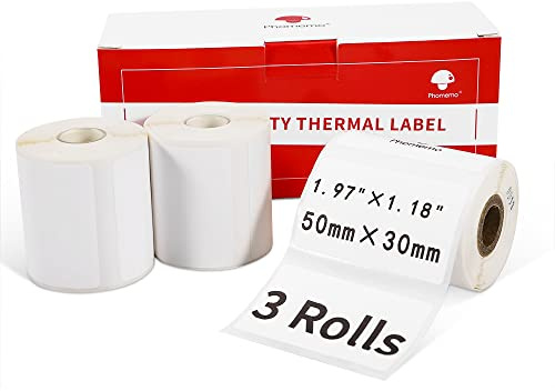 Phomemo 3 Rollen Etiketten Selbstklebende für M110/M220, 50x30mm, 690 PCS | Phomemo Selbstklebende Thermodirekt Etiketten für M110/M220/M108/M250/M221/M120, für Schule, Heim, Büro, Einzelhandel, Weiß