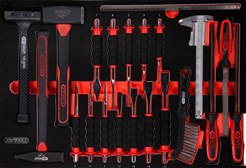 KS TOOLS Hammer- / Meißel- / und Feilen-Satz in Schaumstoffeinlage, 21-tlg