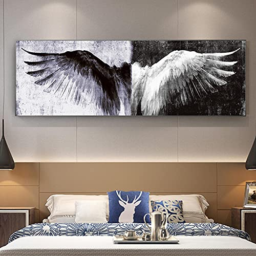 XIANGPEIFBH White and Black Retro Wings Canvas Painting Posters and Prints Vintage Angel Wings Picture for Living Room Home Decor 40x120cm Inner Frame