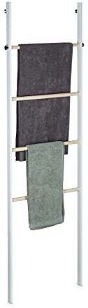 Relaxdays Porta Asciugamani e Vestiti Portasciugamani a Scala, in Legno e Metallo, per Bagno e Cucina, 4 Pioli Appendiabiti e Teli per Bidet, Bianco, 172,5x53x6cm