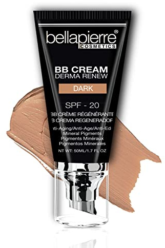 bellapierre BB Cream with SPF 20 - Tinted Sunscreen, Concealer, Matte Foundation, & Moisturizing Face Cream | Lightweight Formula + Pump Top Applicator | Non-Toxic & Paraben Free - 48 ML - Dark