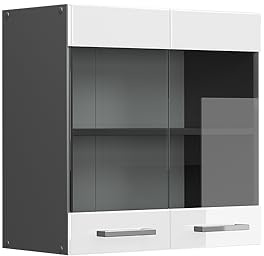 Vicco Küchenglasschrank R-Line, Weiß Hochglanz, 60 cm | 2 Türen · 1 Einlegeboden · Tiefe – 31 cm · ✓ Frei kombinierbar · ✓ Alles im Blick