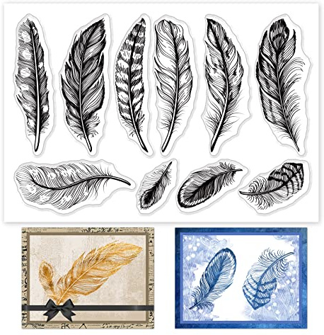 GLOBLELAND Bird Feathers Clear Stamps Animal Feathers Silicone Clear Stamp Transparent Stamp Seals for Cards Making DIY Scrapbooking Photo Journal Album Decoration