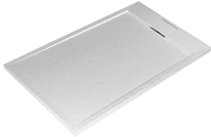 Ultraflat S I.Life Receveur de Douche Ultraplat 3 cm d'Épaisseur, Rectangulaire 120 x 80 cm, Finition Pierre Texturée, Naturellement Anti-Dérapant, Cache-Bonde Fourni, Blanc